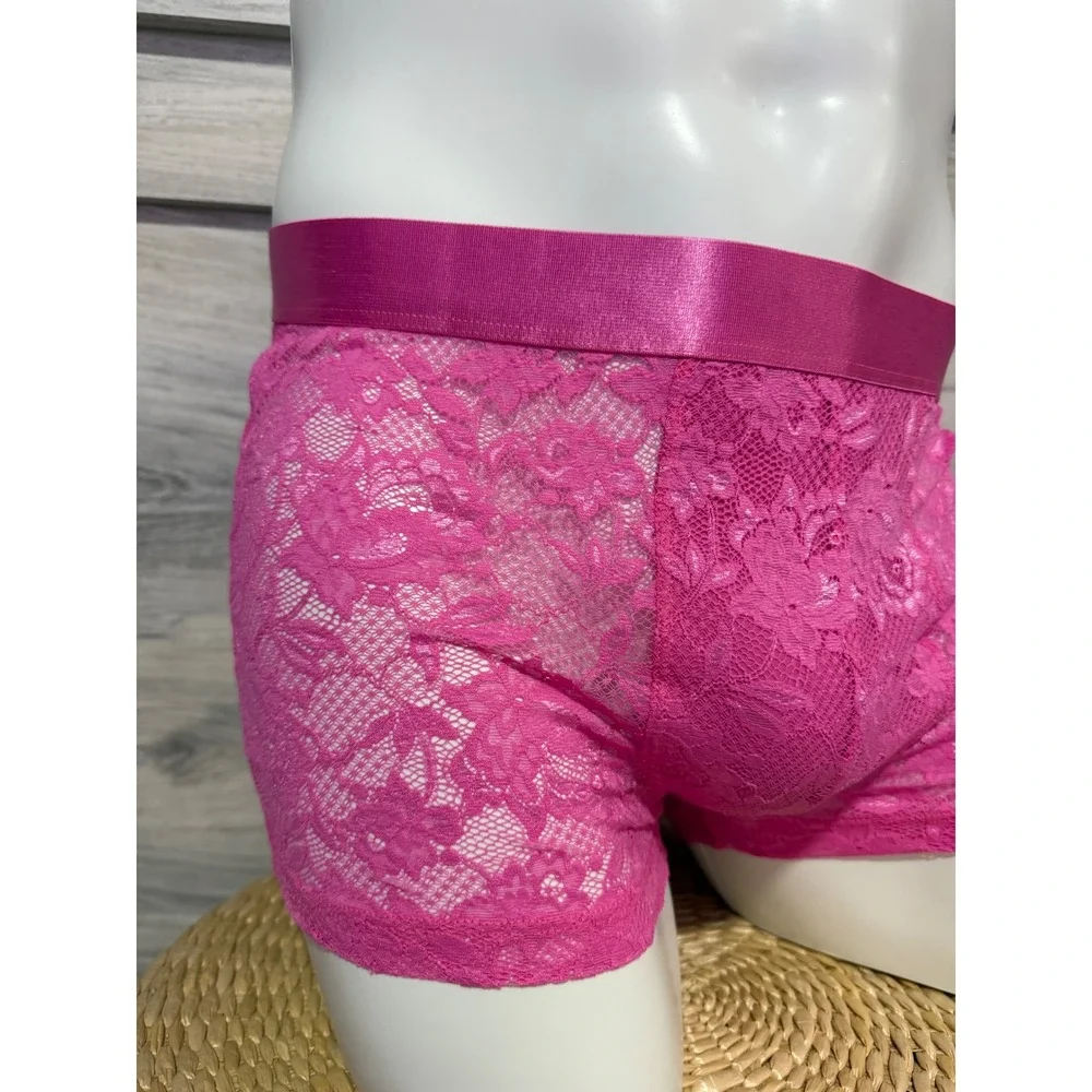 Cosabella Men's Never Say Never Hot Pink Lace‎ Boxer Trunk Size L